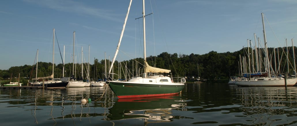 Sail boats gathered at watts bar lake and fort loudon lake for sailing club gathering